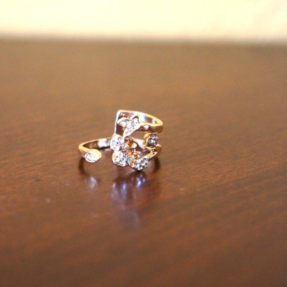 Gold & CZ Flower Leaf Adjustable Ring - Picture 11 of 11